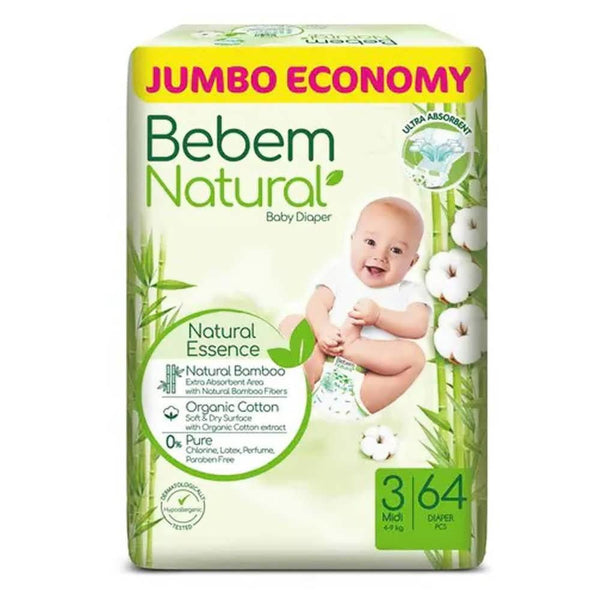 حفاضات بي بم طبيعي مقاس 3 | (58 حفاضة) | Bebem Natural - حفاضات ببيم ناتشورال (Bebem Natural Diapers)
حجم 3 للأطفال (Size 3 for Babies)
حماية طبيعية (Natural Protection)
راحة مثالية (Ideal Comfort)