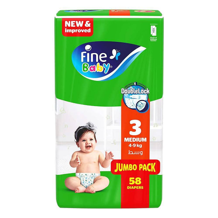 حفاضات فاين بيبي سريعة الإمتصاص، مقاس 3، (4-9 كجم) | (58 حفاضة) | Fine Baby - حفاضات فاين بيبي (Fine Baby Diapers)
امتصاص سريع (Fast Absorption)
حجم 3 للأطفال (Size 3 for Babies)
حماية وراحة (Protection & Comfort)