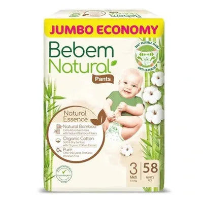 حفاضات ببيم ناتشورال (Bebem Natural Diapers)
حجم 3 للأطفال (Size 3 for Babies)
حماية طبيعية (Natural Protection)
راحة طوال اليوم (All-Day Comfort)