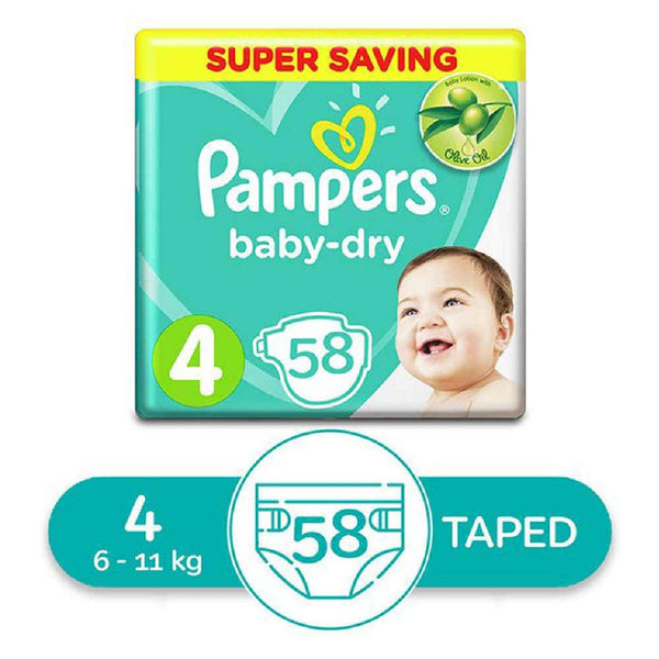 حفاضات بيبي دراي (Baby Dry Diapers)
حجم 4 للأطفال (Size 4 for Kids)
حماية جافة (Dry Protection)
راحة مستمرة (Continuous Comfort)