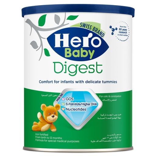 Hero Baby Digest, gentle formula, sensitive tummy milk, baby milk 400g
هيرو بيبي دايجست، حليب للمعدة الحساسة، تركيبة لطيفة، مغص الرضع