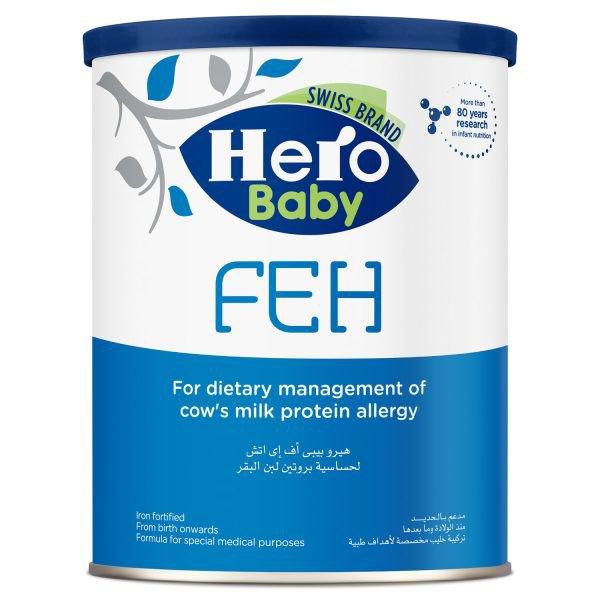 Hero Baby FEH, hypoallergenic formula, CMPA milk, hydrolyzed baby formula
هيرو بيبي FEH، تركيبة ضد حساسية اللبن، تركيبة مهدئة، حليب مائي التحلل