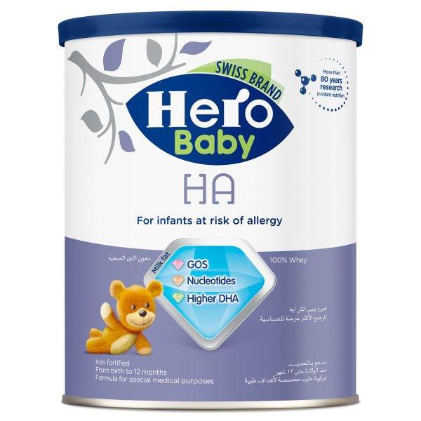 Hero Baby HA, hypoallergenic baby formula, allergy prevention, partially hydrolyzed formula
هيرو بيبي HA، تركيبة ضد الحساسية، حليب منخفض التحسس، حليب الرضع الحساسين