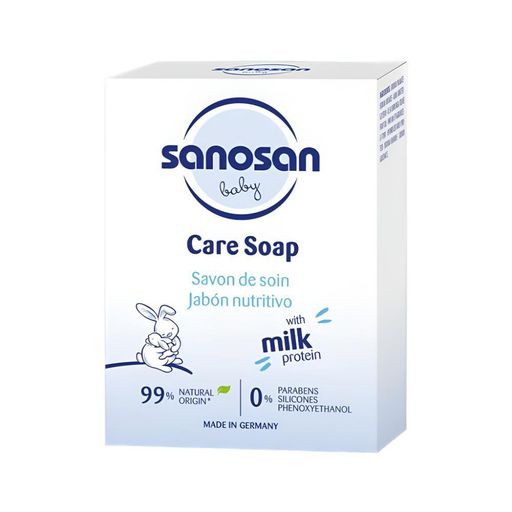 صابونة أطفال, سانو سان, عناية الأطفال, ترطيب البشرة, صابونة طبيعية, استحمام الطفل
Baby soap, Sanosan, baby skincare, baby bath, mild cleanser, newborn soap