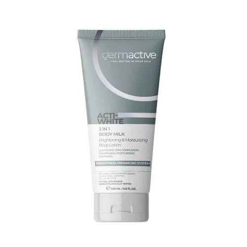 بادي ميلك ديرماكتيف لتفتيح البشرة
كريم جسم ACTI-WHITE لتوحيد اللون
مرطب ديرماكتيف للجسم
Dermactive ACTI-WHITE 2in1 body milk
Whitening and moisturizing body cream
Dermactive skin brightening milk
